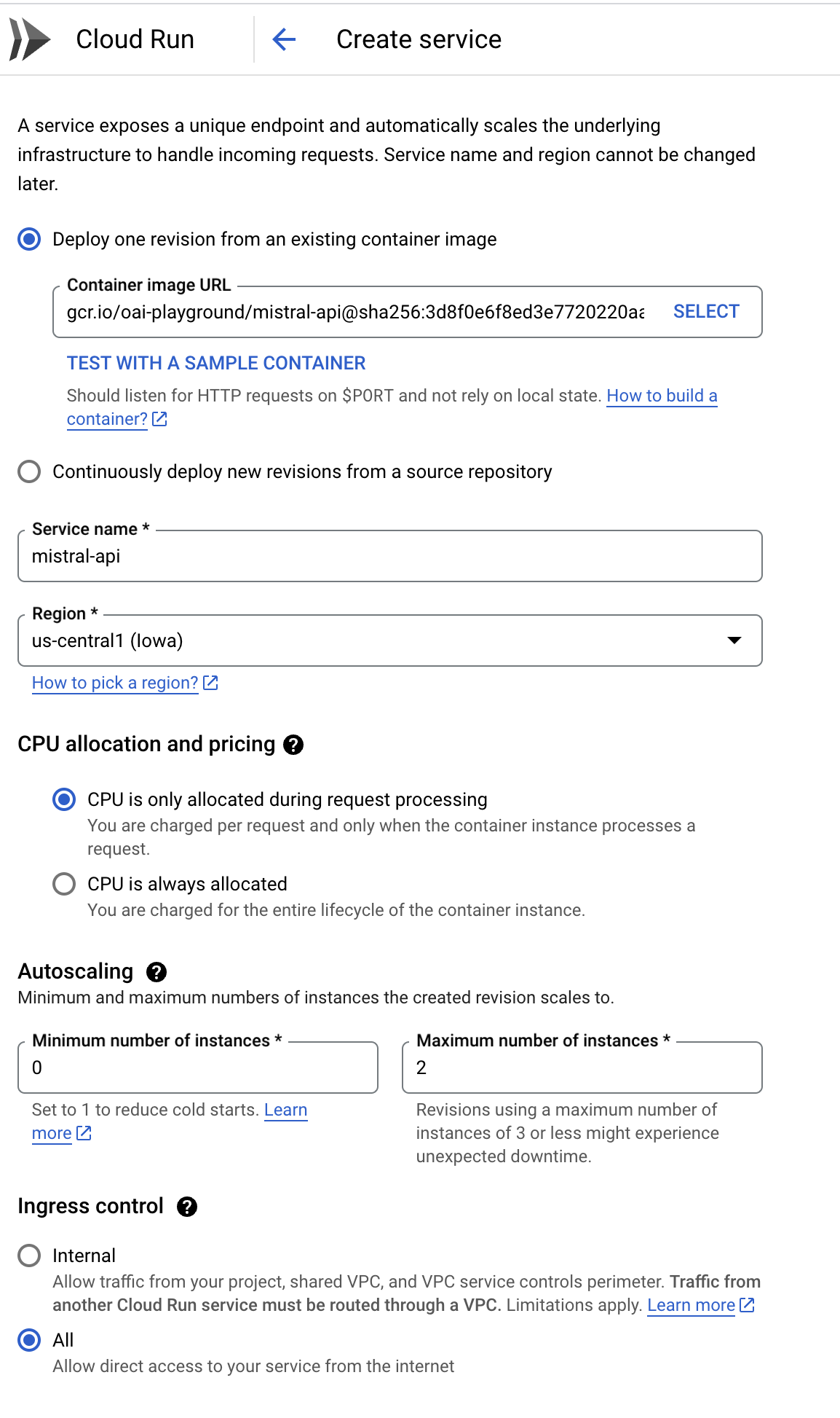 Cloud Run Configuration 1